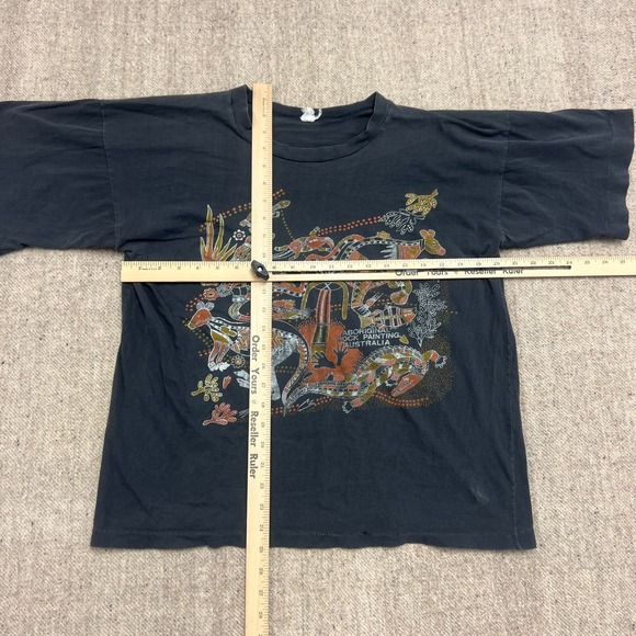 Vintage Aboriginal Rock Painting Shirt Mens Medium Black 1980s Australia - Picture 10 of 13